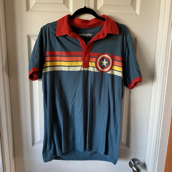 We Love Fine Captain America Polo Shirt Men’s Size Medium Marvel U.S.A. - Picture 1 of 10